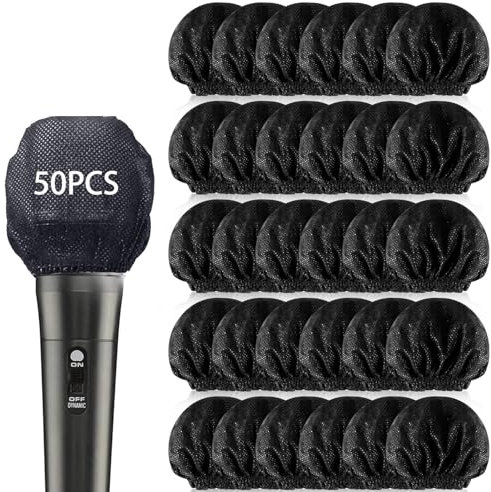 50 PCS Disposable Microphone Covers, Antibacterial Microphone Cover, Microphone Cover for Most Portable Microphones, Karaoke, Concerts, Karaoke Recordings - Black