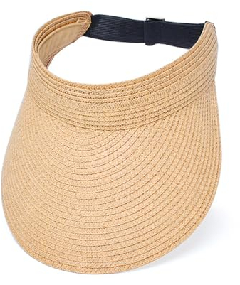 YAMEIZE Summer Straw Visor Hat Wide Brim Hat - for Women UPF 50+ UV400 Protection Beach Visor Cap Travel Sun Hat Outdoor Khaki