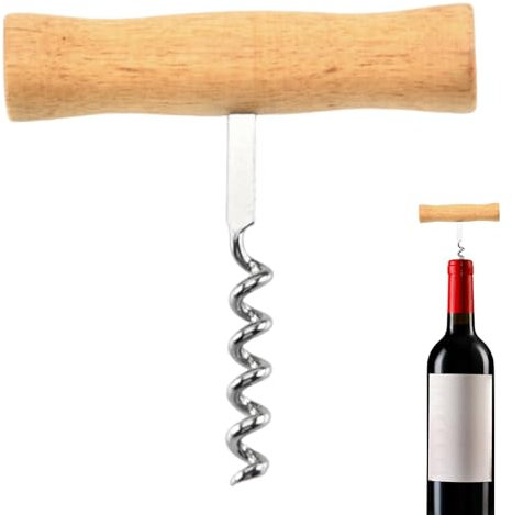 Holzgriff Korkenzieher – T-Stil altmodische Kellner Weinflaschenöffner, Edelstahl tragbare einfache Neuheit lustige Schraube in & Drag Kork Holzgriff Korkenzieher für Zuhause