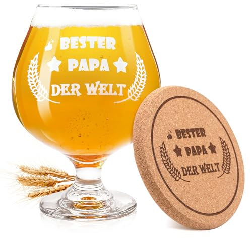 Fettwal Geschenke Geschenk für Papa Vater Bierglas mit Gravur, Personalisiertes Bierglas Bester Papa Geschenke für Väter, 0.51L