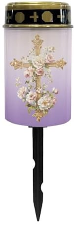 Uorisanigo Kreuz- und Blumen-Solar-Grablichter für Friedhof, flammenlos, solarbetriebenes Licht zum Gebet, wasserdicht, Friedhofs-Solarleuchten für Grab-, Friedhofsdekor, Kerzenlampe