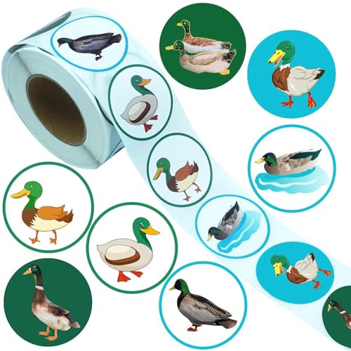 500 Stück Stockenten-Motiv-Rollen-Aufkleber, eine Glücksente, Jagd, Geburtstagsparty, Dekorationen, Zubehör, Entenjäger, Partyzubehör, Aufkleber