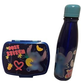 Genérico Sandwichera/porta pranzo per bambini Stitch + bottiglia in alluminio 600 ml - Set pranzo senza BPA