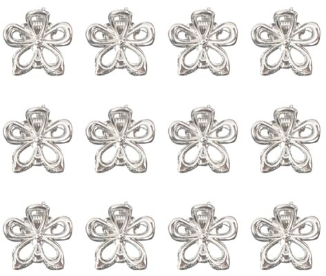 Lot de 12 petites pinces à cheveux en métal - Petites pinces à cheveux en forme de fleur creuse - Pinces à cheveux fines antidérapantes pour femmes et filles - Argenté