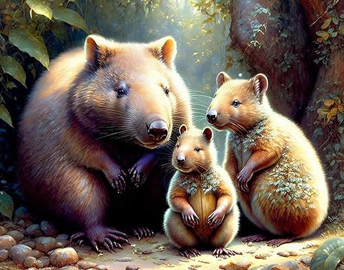 OuDeZjzhu Leinwandbild, Wandkunst, 58 x 90 cm, Wombat Family ohne Rahmen Poster