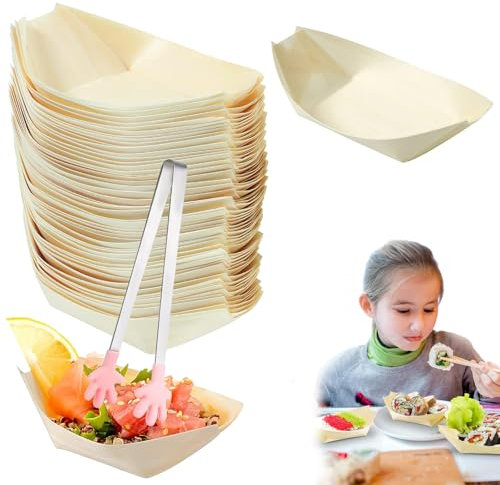 100 Pièces de Coupelles en Bambou en Forme de Bateau - Alimentaires Jetables et Écologiques pour Finger Food, Apéritifs, Buffets, Mariages et Anniversaires - Stable et Durable pour Toutes les Fêtes
