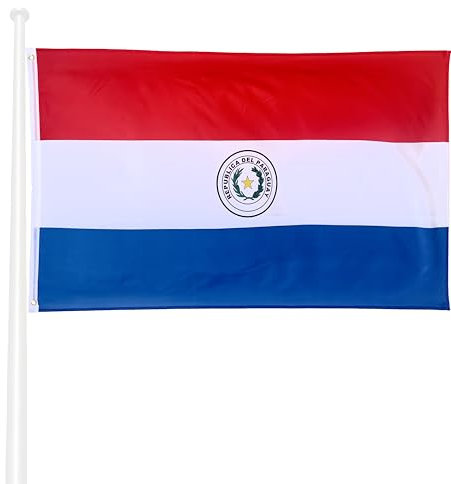 KliKil Bandera de Paraguay de gran tamaño 150x90cm con 2 ojales metálicos para montaje fácil, impresión duradera resistente a rayos UV y viento ligero - Bandera decorativa oficial de Paraguay