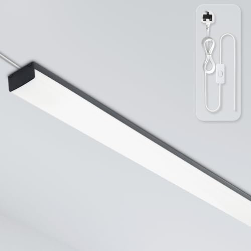 Full-Screen LED Batten Light, Linkable Plug in Ceiling Light 4FT, 3000K/4200K/6500K, Wide Range of Lighting, LED Ceiling Light Strip for Garage Lighting Office Living Room Kitchen Shed (Black) 2P