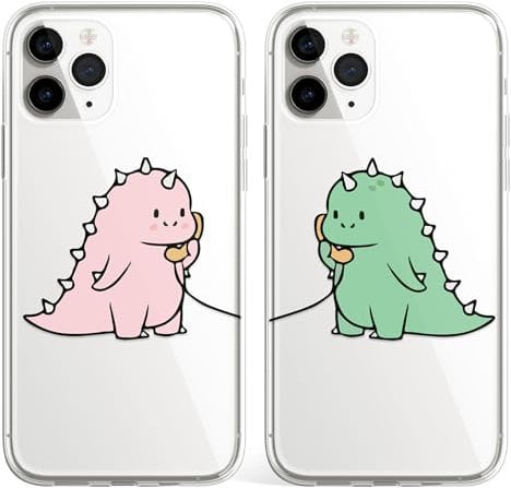 Cartoon Dinosaur Couple Phone Case Cover fit for iPhone 5 / 5s/ SE 2016 Cute Matching Couple Best Friends Cover Shockproof Clear TPU Rubber - Green Dino