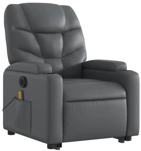 Tidyard Massagesessel Elektrisch, Sessel Verstellbar mit Liegefunktion, Sessel mit Aufstehhilfe, Aufstehsessel, Fernsehsessel, Liegesessel, Grau Kunstleder