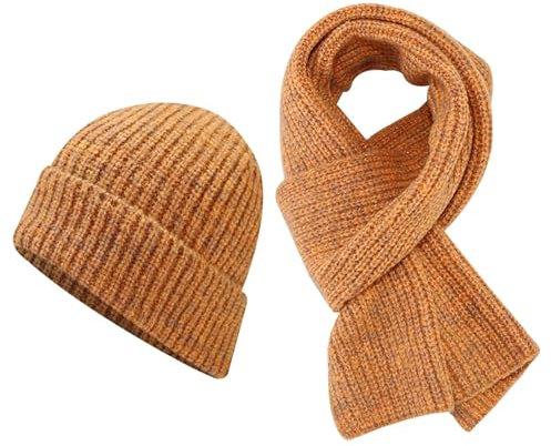Mütze Damen Herren Strickmützen Komfortabel Einfarbig Wintermütze Niedlich Winddichte Beanie Winter Freizeit Sportmütze Elegant Lustig mit Schal Babymütze Outdoor Warme 2 Teilig Fischermütze Laufmütze