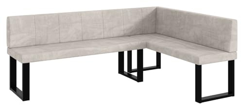 MEBLINI Eckbank für Esszimmer - Küchenbank - Essecke - Sitzecke Küche - Peter - U-Beine 142x196x87cm Rechts - Beige Samt