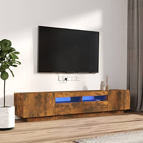 Capwee Mobile TV 200 cm con Luci LED, Porta TV Soggiorno Lowboard Lucido con Illuminazione a LED - Rovere Fumo - 200x35x40 cm