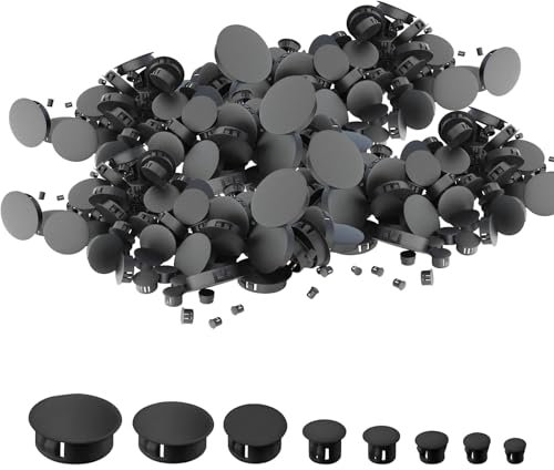 Bouchon à Trou en Plastique Noir 6-25mm 120 Pièces Cache-Trou Meuble/Mur avec Verrouillage Capuchons Clipables pour Armoires/Étagères/Électroménagers Résistant à l'Usure & Installation Sans Outil