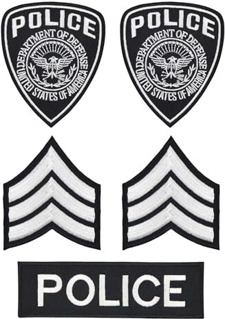 5er Set Police Sergeant Abzeichen – Hochwertige Aufnäher zum Aufbügeln & Aufnähen | Gestickte Bügelpatches für Karneval, Fasching, Kostüm | USA Patch Applikation