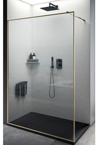 IMPALLI Cabine de douche Walk en H 200 cm extensible 88,5 – 89,5 cm paroi fixe Open Space bras support cabine de douche cristal trempé 6 mm transparent profilés aluminium (or brossé 90)