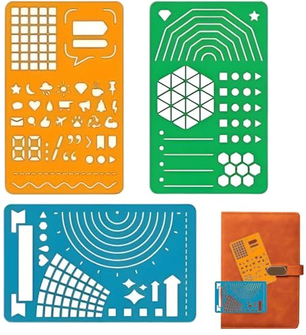 Bullets Journal Schablonen Vorlagen Set, Gewohnheitstracker Schablone, Set von 3 Schablonen für Journaling, Hardcover Zeichenvorlage, Planungszubehör für Tagebuch, Vorlage, Scrapbook