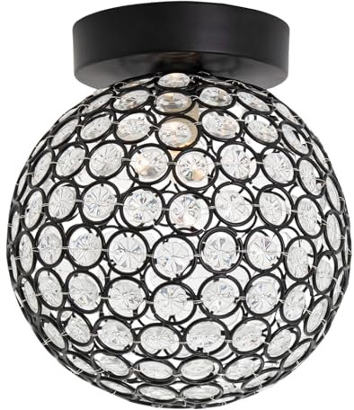 Happy Homewares Modern Matte Black and Clear Beaded Glass IP44 Rated Globe Bathroom Ceiling Light Fitting | 21cm x 17cm | 1 x G9
