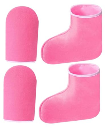 FOMIYES 1 Juego guantes de depilación maquina de cera de parafina para pies guantes de parafina guantes de cera de parafina Mano de mano guantes y patucos de parafina poliéster Rosado