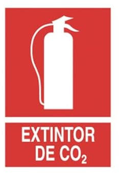 Notsignal Piktogramm und Text CO2-Feuerlöscher nachleuchtend