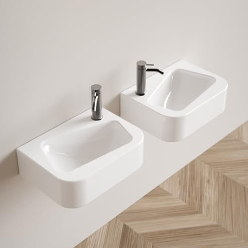 Lavabo De Baño De Pared, Pequeño, De Esquina, Rectangular, De Cerámica, Flotante, For Guardarropa Y Garaje.(Right)