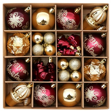 Weihnachtskugeln für Weihnachtsbaum, Rötungen, Grün, Gold, Weihnachtskugeln, Ornamente, 42 Stück