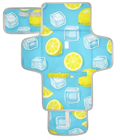 Summer Blue Ice Lemon Wiederverwendbare Wickelunterlagen mit Taschentuchtasche, tragbare Baby-Wickelunterlage mit integriertem Kissen, Cambiador de pa?ales para Bebes
