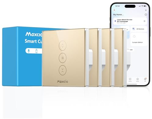 Maxcio Interrupteur Volet Roulant Connecté Compatible Avec Alexa Et Google Home, Interrupteur Connecté Volet Roulant Intelligent Avec Minuterie Et Commande Vocale, Interrupteur Tactile (4, Doré)