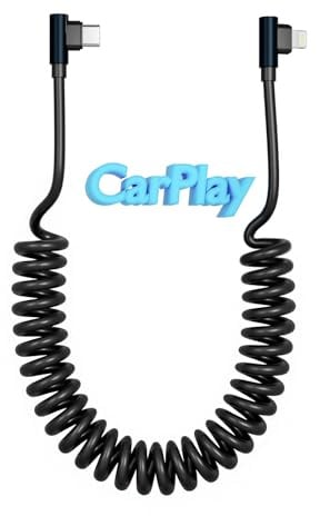 USB C Lightning Spiralkabel 90 Grad - Apple CarPlay Kabel, USBC auf Lightning Winkel für iPhone/Pad/Pod, [MFi & 3A Schnellladung & Daten] Typ-C auf Lightning Kabel Gewinkelt Kurz für CarPlay
