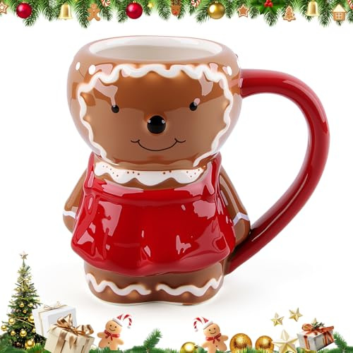 SilverChry Tazas de Cerámica de Navidad, Taza de Café de Navidad, diseño divertido de hombre de jengibre y muñeco de nieve, adecuada para regalar, preparar té y café (Muñeco Nieve Navideño)