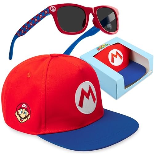 Minecraft | Spongebob Schwammkopf | Super Mario | Fortnite Basecap und Sonnenbrille Set Jungen, Sommer Kinder Cap mit UV Schutz Kindersonnenbrille
