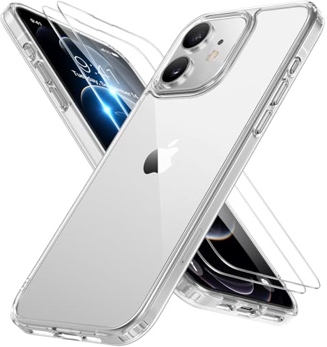 Miracase für iPhone 12/12 Pro Hülle mit 2 9H+ Panzerglas, Klar-w | [TOP Militärschutz ] Stoßfest Kratzfest mit Samtiger Haptik Langlebig Handyhülle für iPhone 12 / 12 Pro 6,1