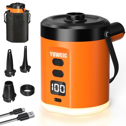 Bomba de aire portátil para inflables con batería de 5000 mAh y luz de camping, bomba de aire eléctrica ultrarrápida de 280 l/min, inflar, desinflar para colchón de aire, flotadores de piscina