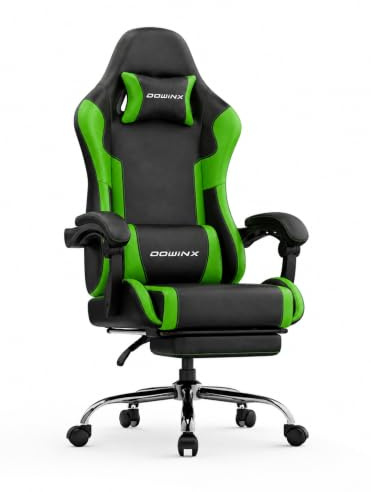 Gaming Stuhl Ergonomisch mit Fußstütze, Gepolsterter Gamer Stuhl bis 180 kg, 150° Verstellbare Rückenlehne, Komfortabler Gamingstuhl Bürostuhl für Gaming und Büro, Grün