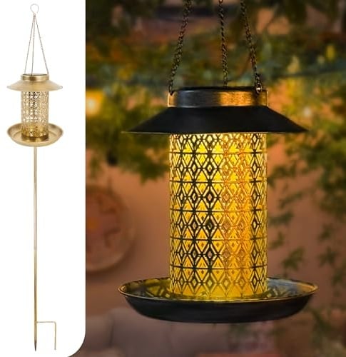 Gadgy Solar Vogelfutterhaus Gold – Vogelhaus & Solarleuchte Außen | 2-In-1 Vogelfutterhaus Mit Solarleuchte Für Garten Und Balkon, Wetterfest Und Dekorativ