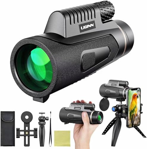 Auricase Monokulares Teleskop, Monokular 12x50, Monokular für Erwachsene, mit BAK4-Prisma und FMC-Objektiv, mit Smartphone-Adapter, für Vogelbeobachtung, Jagen, Wandern