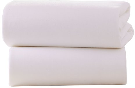 Clair de Lune Crib Cotton Jersey flat Sheets to fit moses 30 x 74cm, (Pack of 2, White)