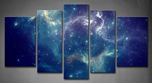 First Wall Art - Espace Tableau Toile Nébuleuse Abstraite Colorée dans l'univers Bleu Peinture Murale Cadre 5 Pièces Moderne Art Poster Decoration pour Le Maison,Salon,Chambre,Cuisine