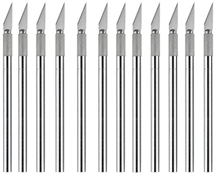Westcott E-84010 00-I Skalpell mit Metallgriff und auswechselbarer Klinge, 12 cm, 12 Stück, silber