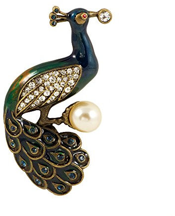 Damen-Brosche Pfau Strass Perle Emaille Anstecknadel