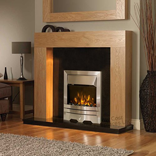 Electric Oak Modern Surround Black Back Panel and Hearth Silver Fire Suite Wall LED Fireplace Large 54