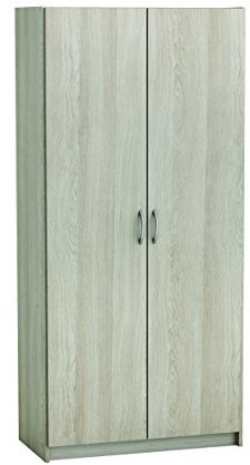 Demeyere 237213 Schrank Multifunktions mit 2 Türen Panel Teilchen Eiche Shannon und weiß Perle 79 x 41,4 x 169,5 cm