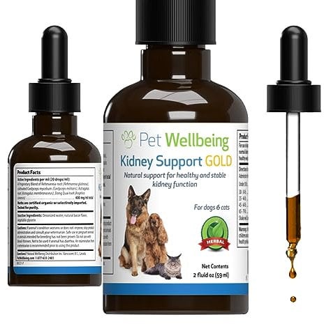 Pet Wellbeing Kidney Support Gold for Cats - Supports Healthy Kidney Function, Fluid Balance, Energy Levels, Rehmannia, Dong Quai - Veterinarian-Formulated Herbal Supplement 2 oz (59 ml)