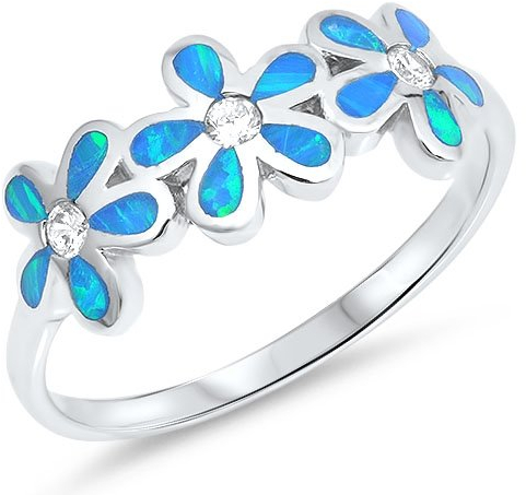 Kleine Schätze Damen Ring 925 Sterling Silber Blau Opal Dreifach Plumeria
