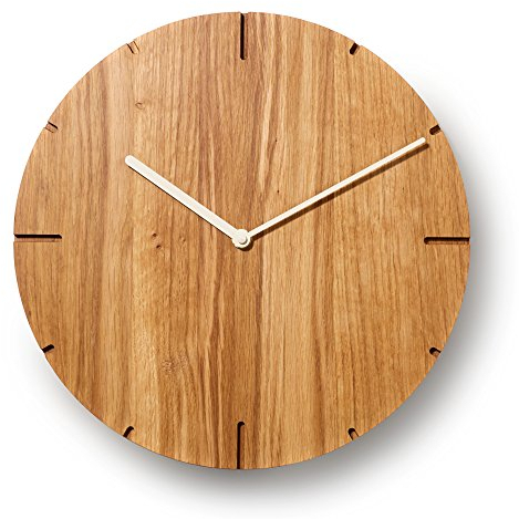 Natuhr Wanduhr Eiche geölt Holzuhr Solide Massivholz, geräuscharmes Uhrwerk, puristisch, modern, skandinavisches Design (Weiße Zeiger)