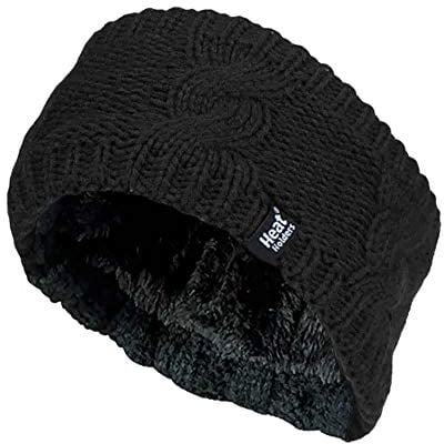 Heat Holders - Damen outdoor gestrickt strick thermo winter stirnband mit innen fleece (One Size, Schwarz)