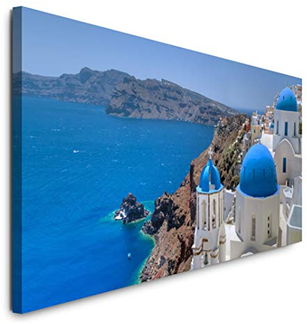Paul Sinus Art GmbH Griechenland Kirche 120x 50cm Panorama Leinwand Bild XXL Format Wandbilder Wohnzimmer Wohnung Deko Kunstdrucke