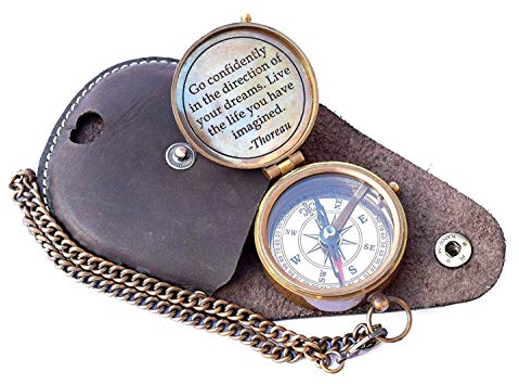 Boussole de poche à graver, boussole en laiton avec étui de transport en cuir, boussole de pirates, boussole de camping
