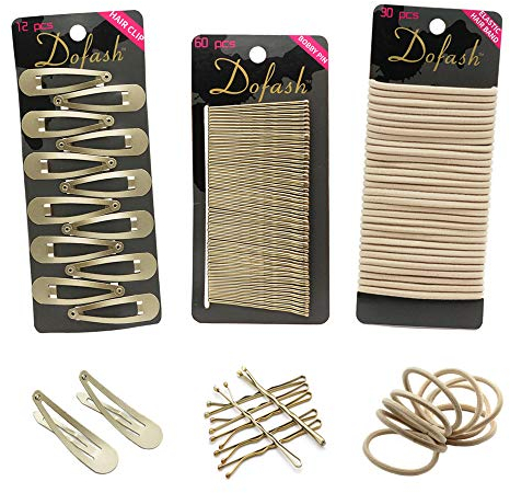 Dofash Women's Braided Good Hair Set 102 Counts Set Braided Hair Clips For Women (Blonde Bobby Pins 60pcs + Blonde Hair Ties Ties 30pcs + Snap Hair Clips 12PCS)