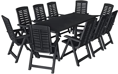 vidaXL Gartengarnitur 11-TLG. Kunststoff Sitzgruppe Gartenmöbel Klappstühle
